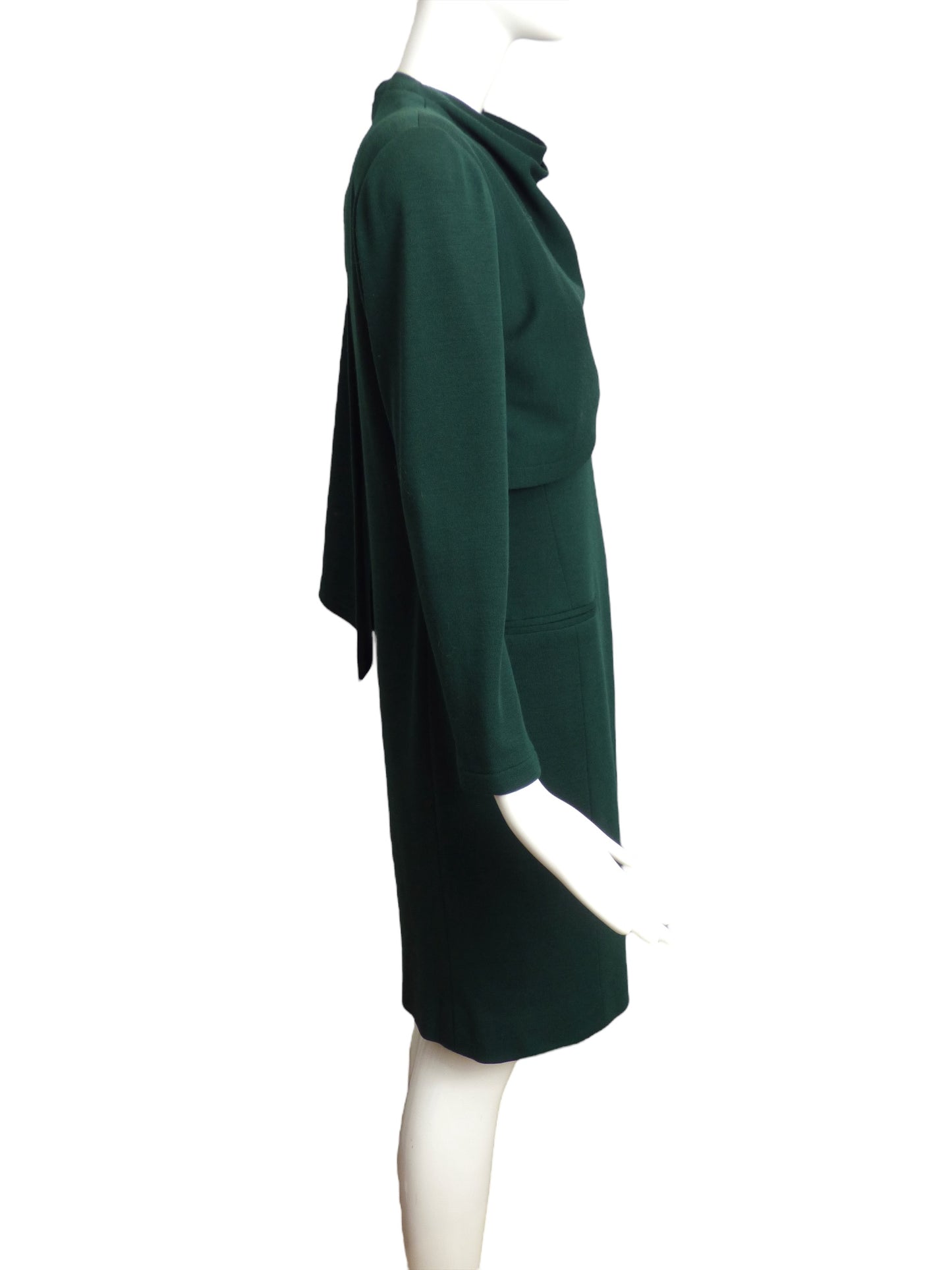 BILL BLASS- 1980s Green Wool Scarf Dress, Size 10