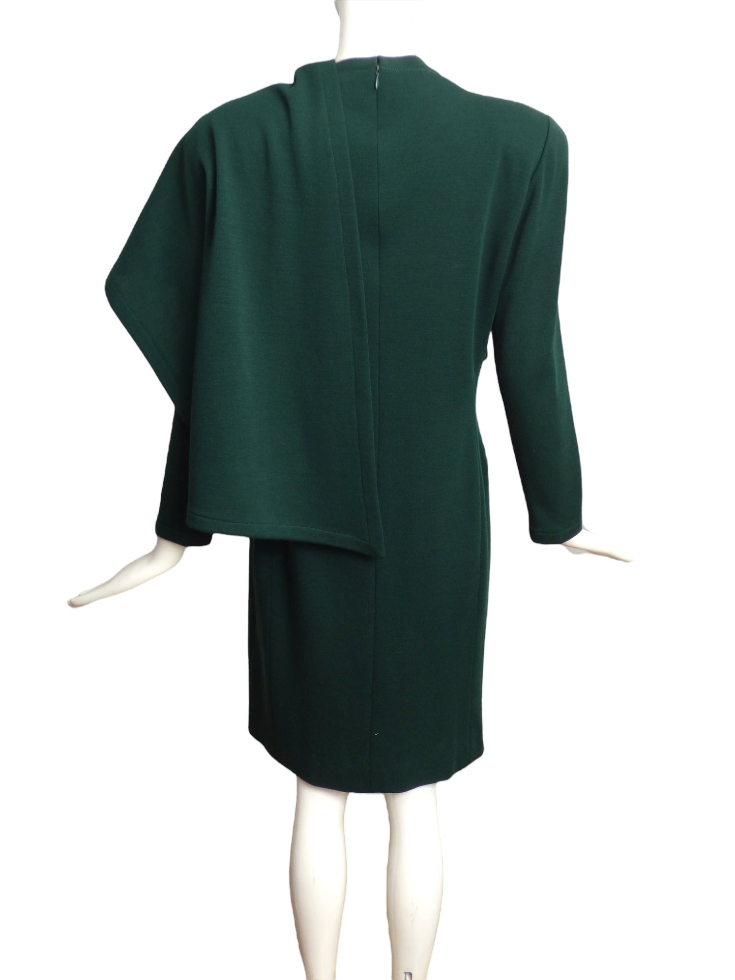 BILL BLASS- 1980s Green Wool Scarf Dress, Size 10