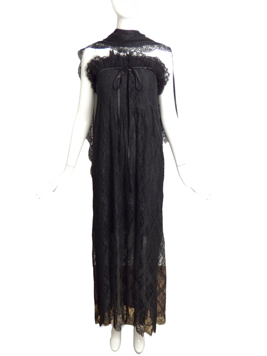 BILL BLASS- 1970s Black Lace Evening Gown, Size-8