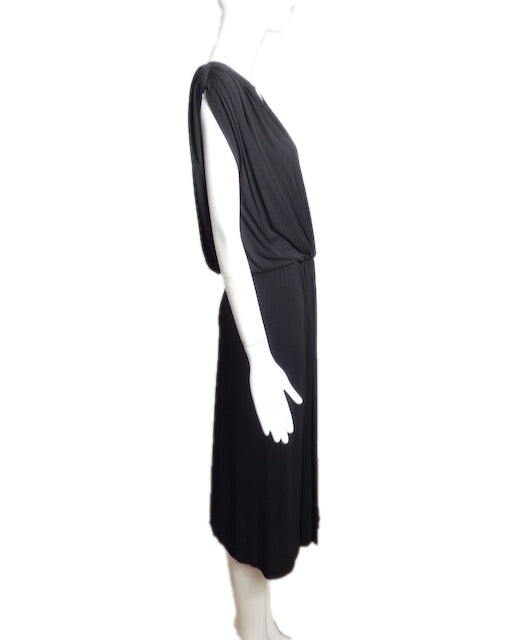 BOB MACKIE- 1970s Black Jersey Knit Dress, Size 6