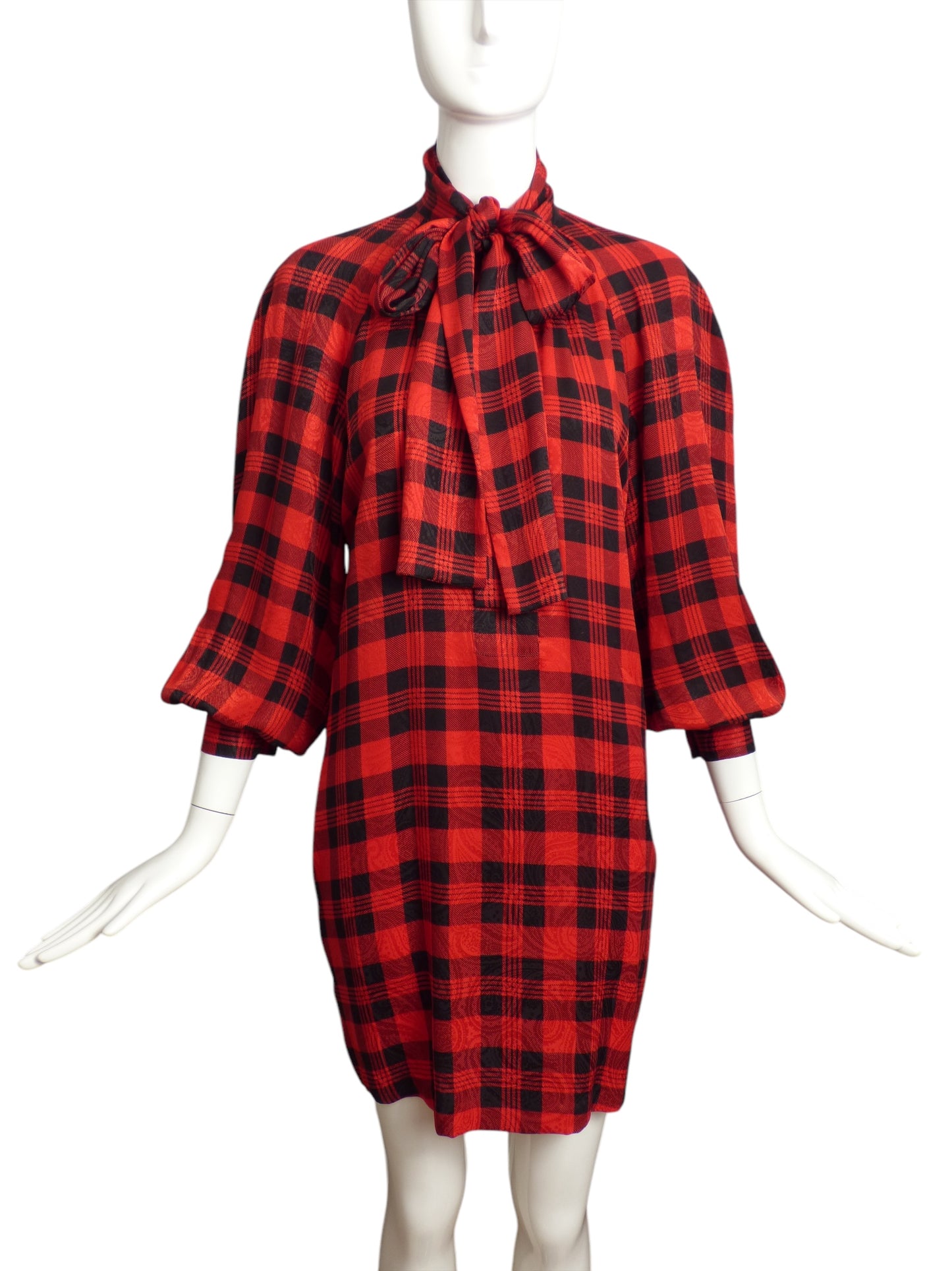 YVES SAINT LAURENT- 1990s Silk Plaid Shirt Dress, Size 4