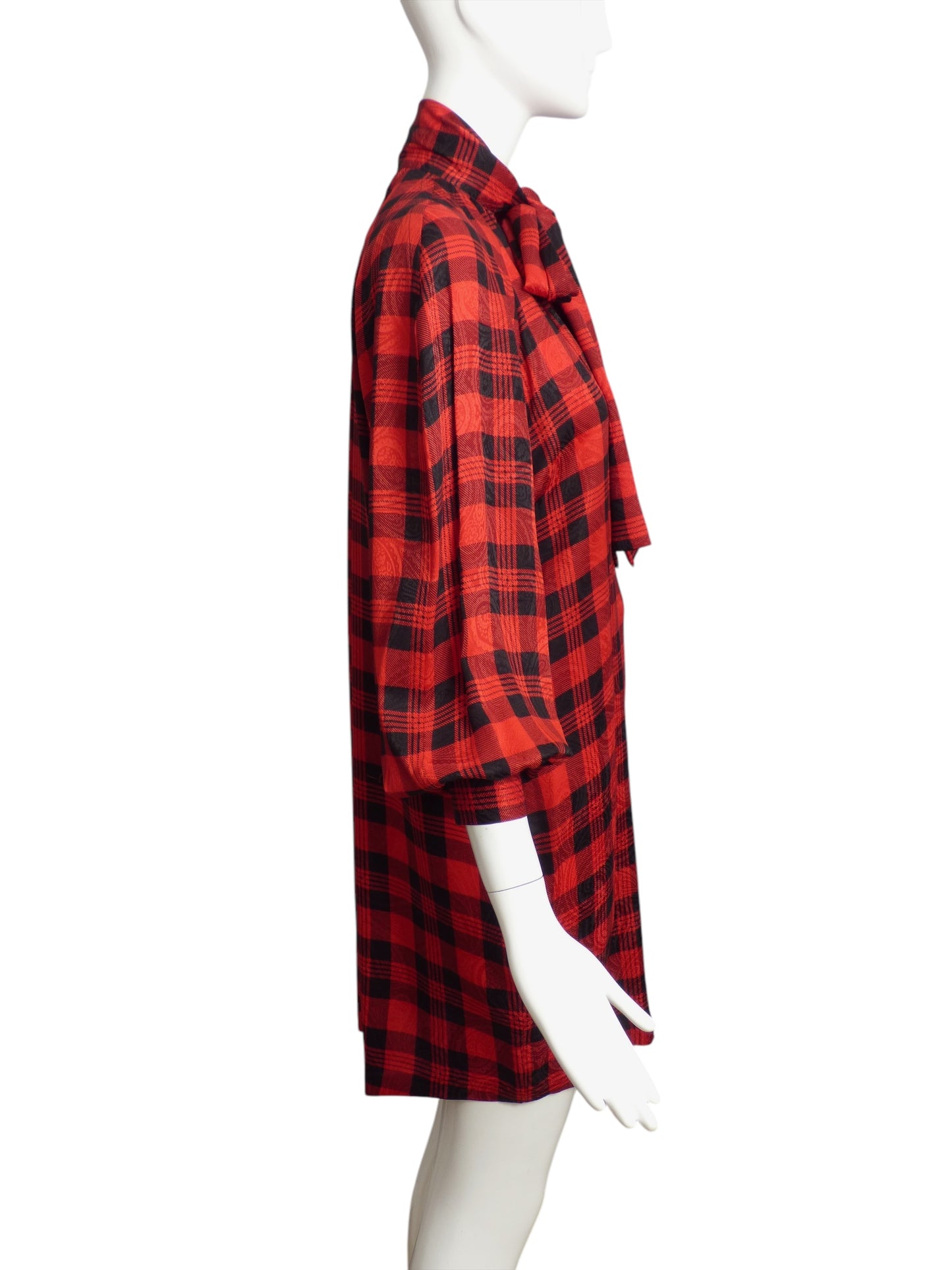 YVES SAINT LAURENT- 1990s Silk Plaid Shirt Dress, Size 4