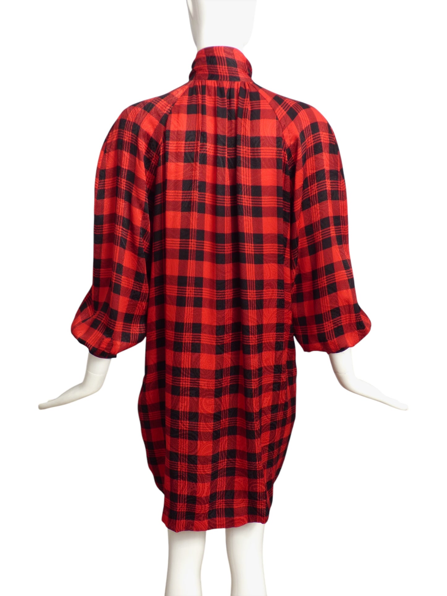 YVES SAINT LAURENT- 1990s Silk Plaid Shirt Dress, Size 4