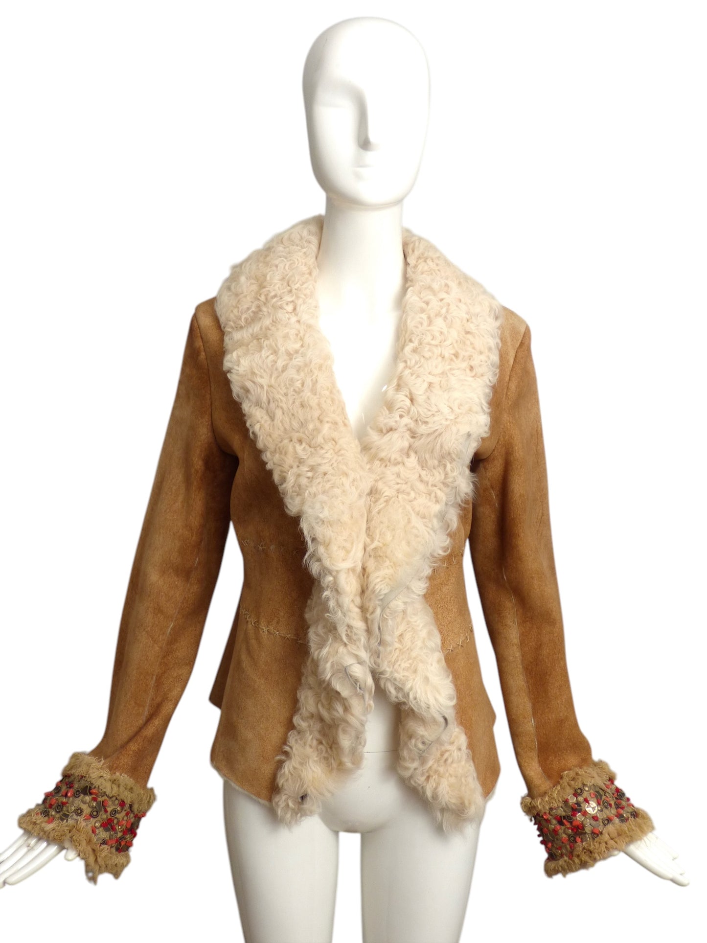 Beaded Shearling Coat, Size 10