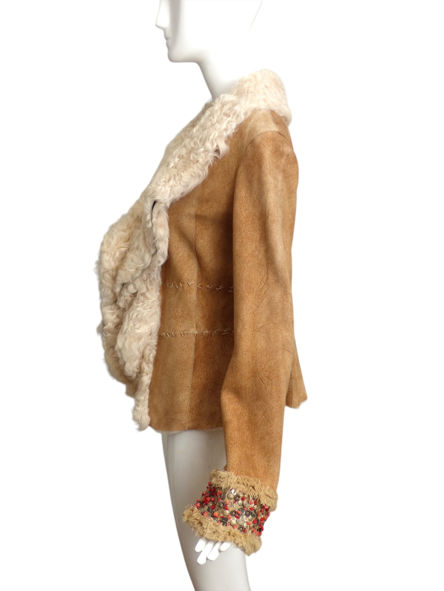 Beaded Shearling Coat, Size 10