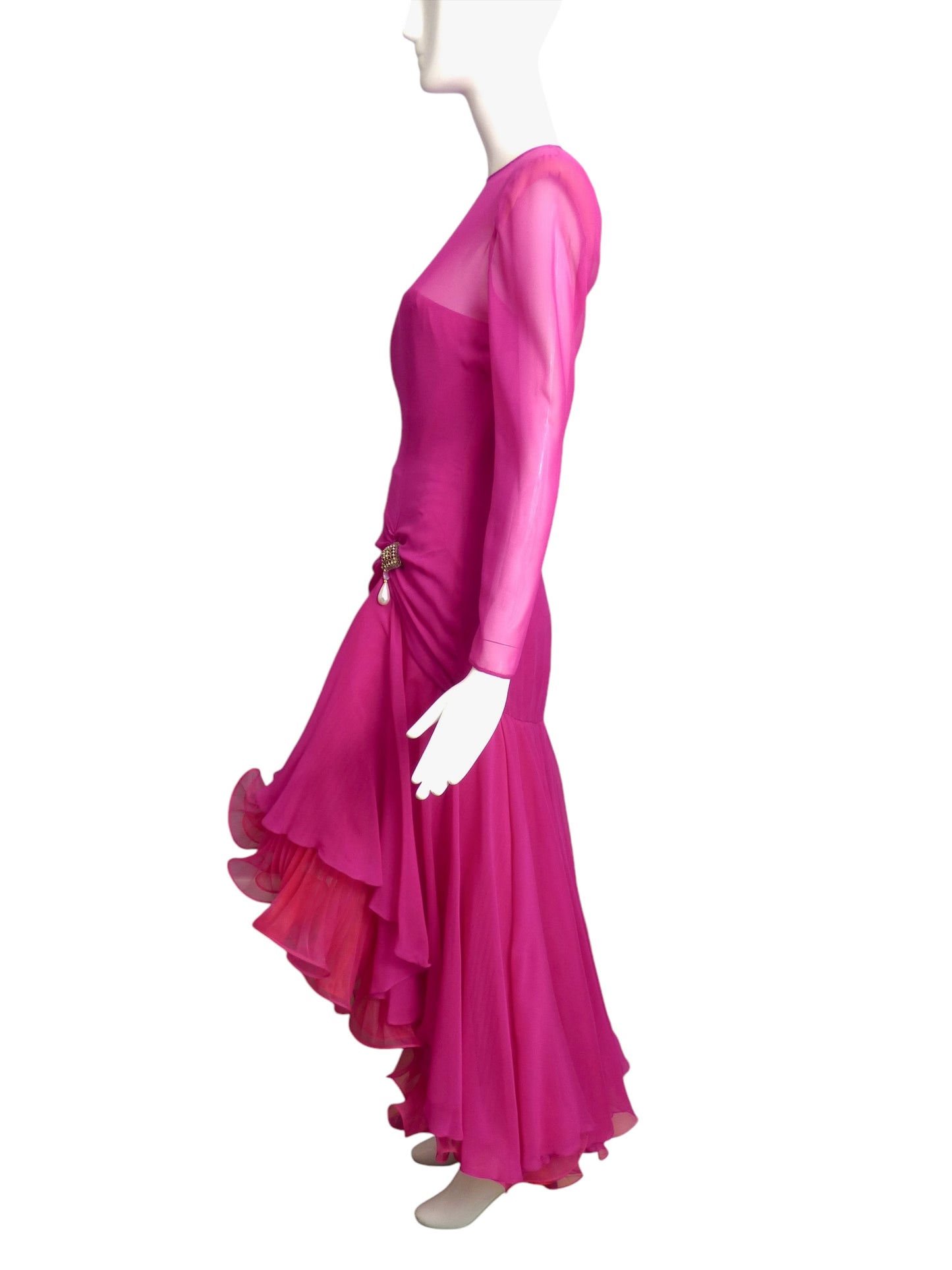 MIGNON- 1980s Ruffle Chiffon Evening Gown, Size 8