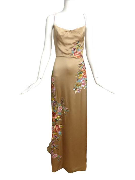 REEM ACRA- Embroidered Trained Silk Gown, Size 10