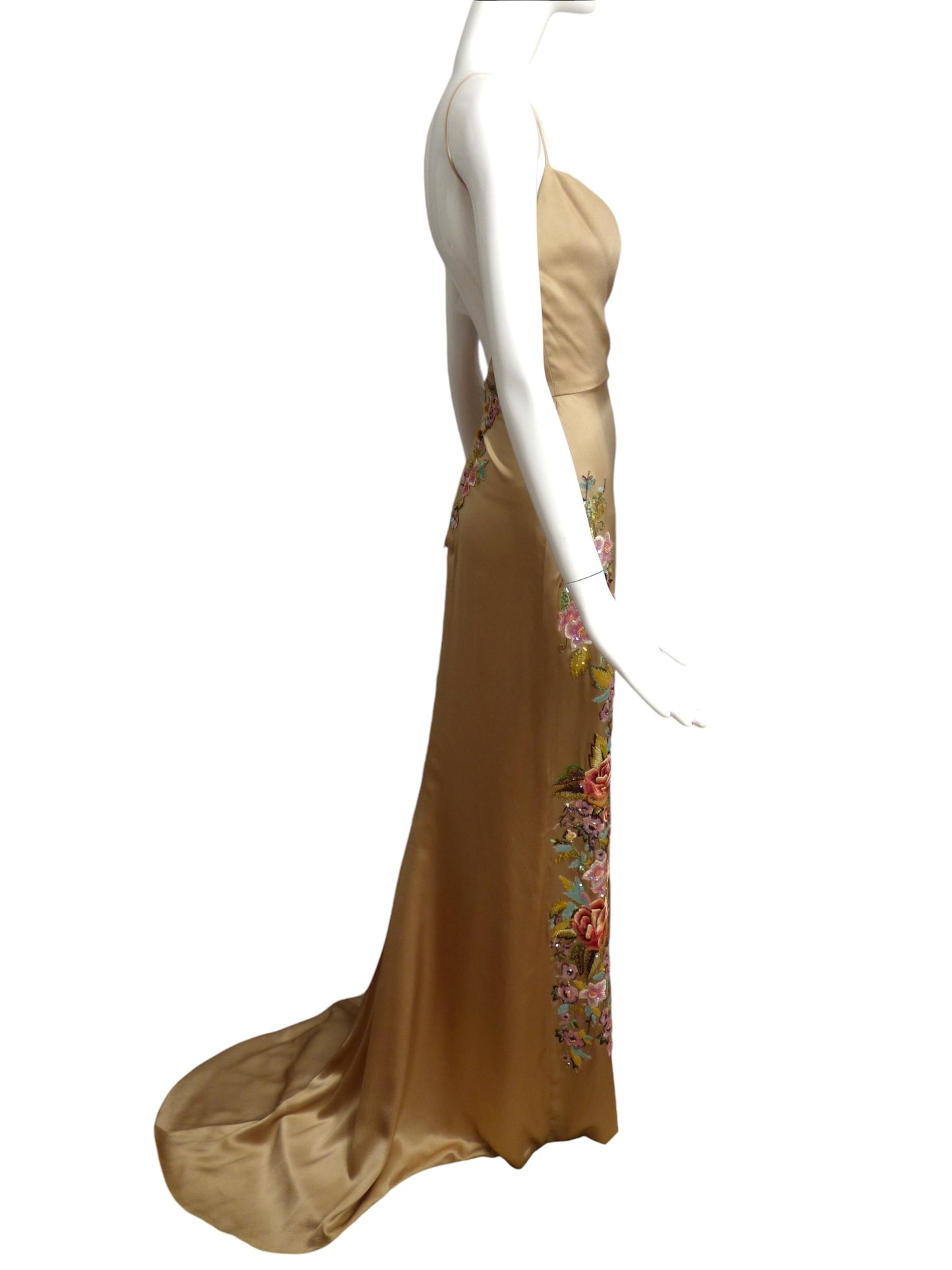 REEM ACRA- Embroidered Trained Silk Gown, Size 10