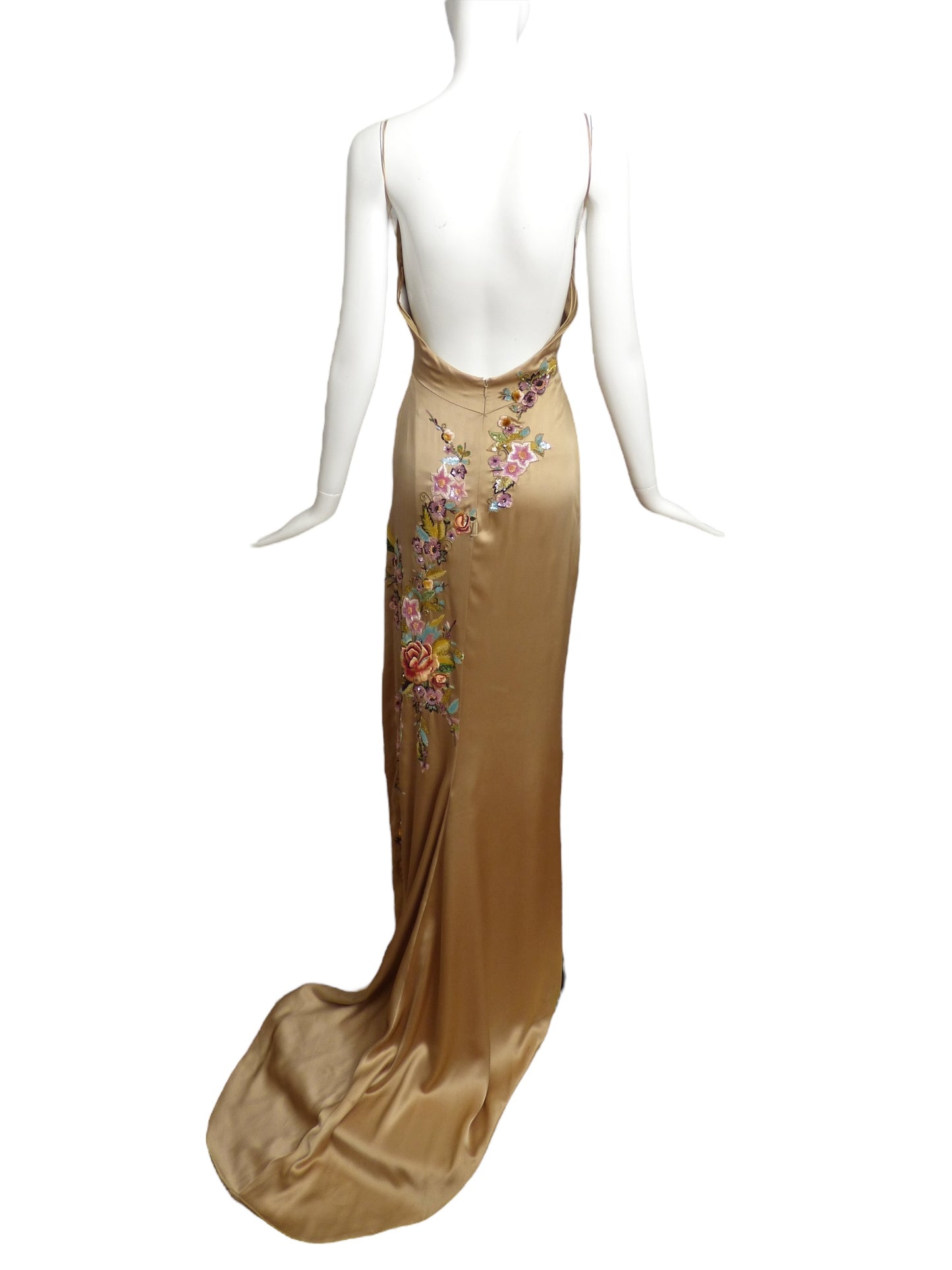 REEM ACRA- Embroidered Trained Silk Gown, Size 10