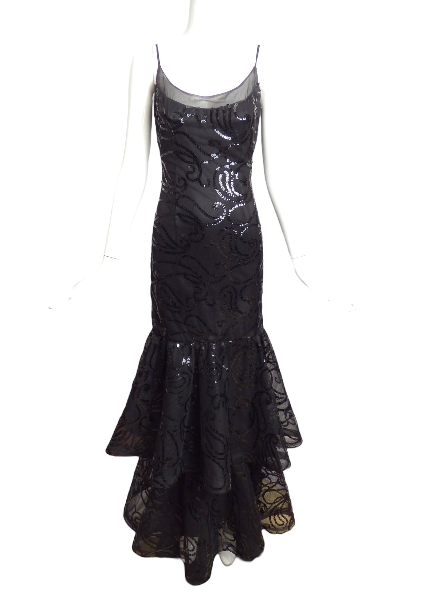 1970s, Black Sequin Net Ball Gown, Size 6