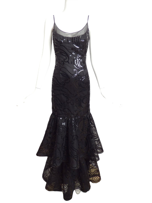 1970s, Black Sequin Net Ball Gown, Size 6