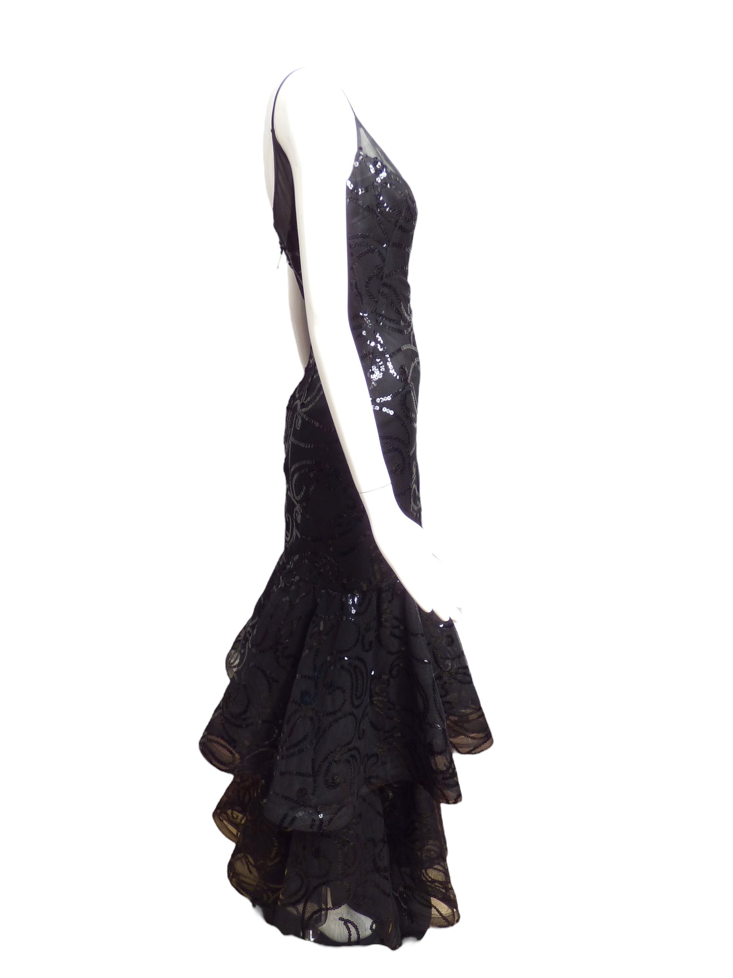 1970s, Black Sequin Net Ball Gown, Size 6