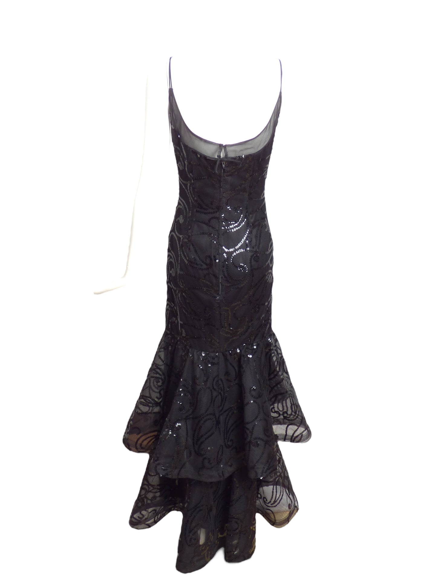 1970s, Black Sequin Net Ball Gown, Size 6