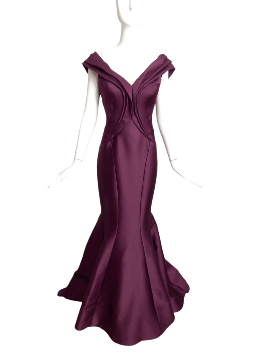 ZAC POSEN- Burgundy Satin Evening Gown, Size 8