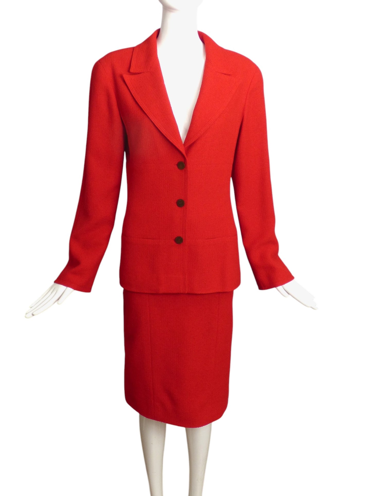 CHANEL BOUTIQUE- 1998 Red Wool Skirt Suit, Size 10