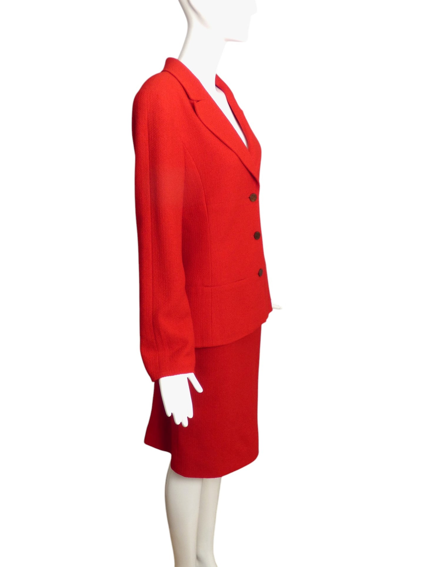 CHANEL BOUTIQUE- 1998 Red Wool Skirt Suit, Size 10