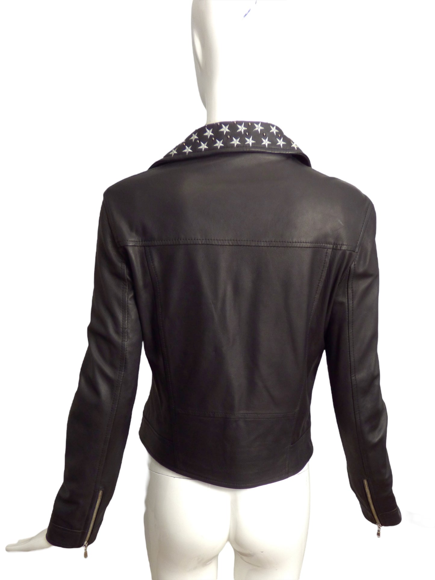 STEFANO LORENZI- NWT Black Embroidered Leather Moto Jacket, Size 6