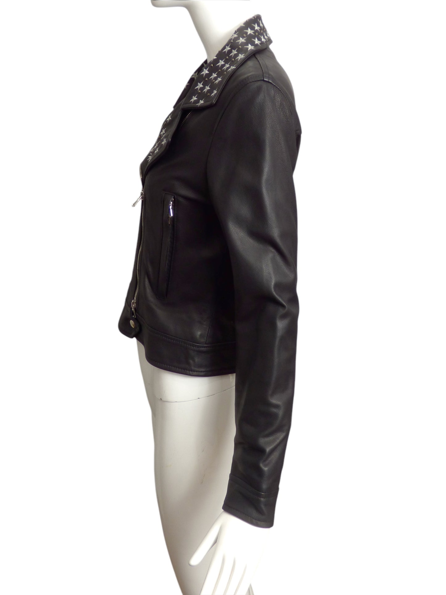 STEFANO LORENZI- NWT Black Embroidered Leather Moto Jacket, Size 6