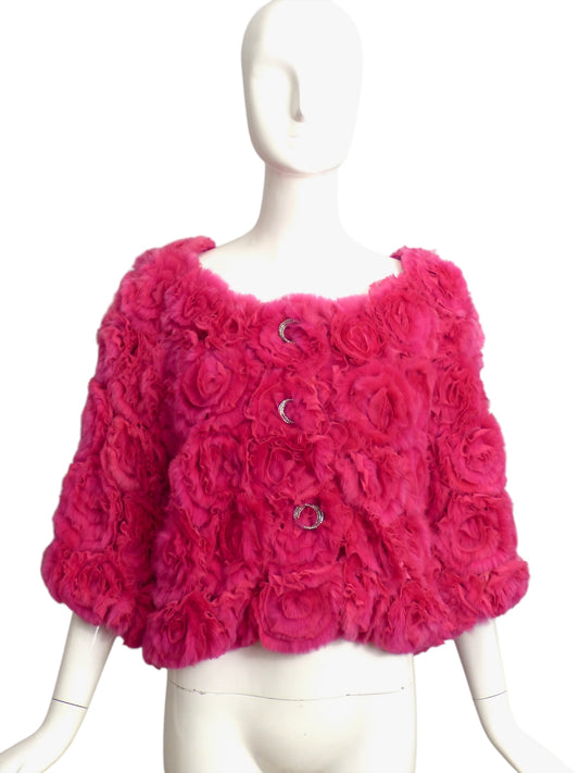 LOU ANDREA- NWT Pink Fur Rosette Jacket, Size 8