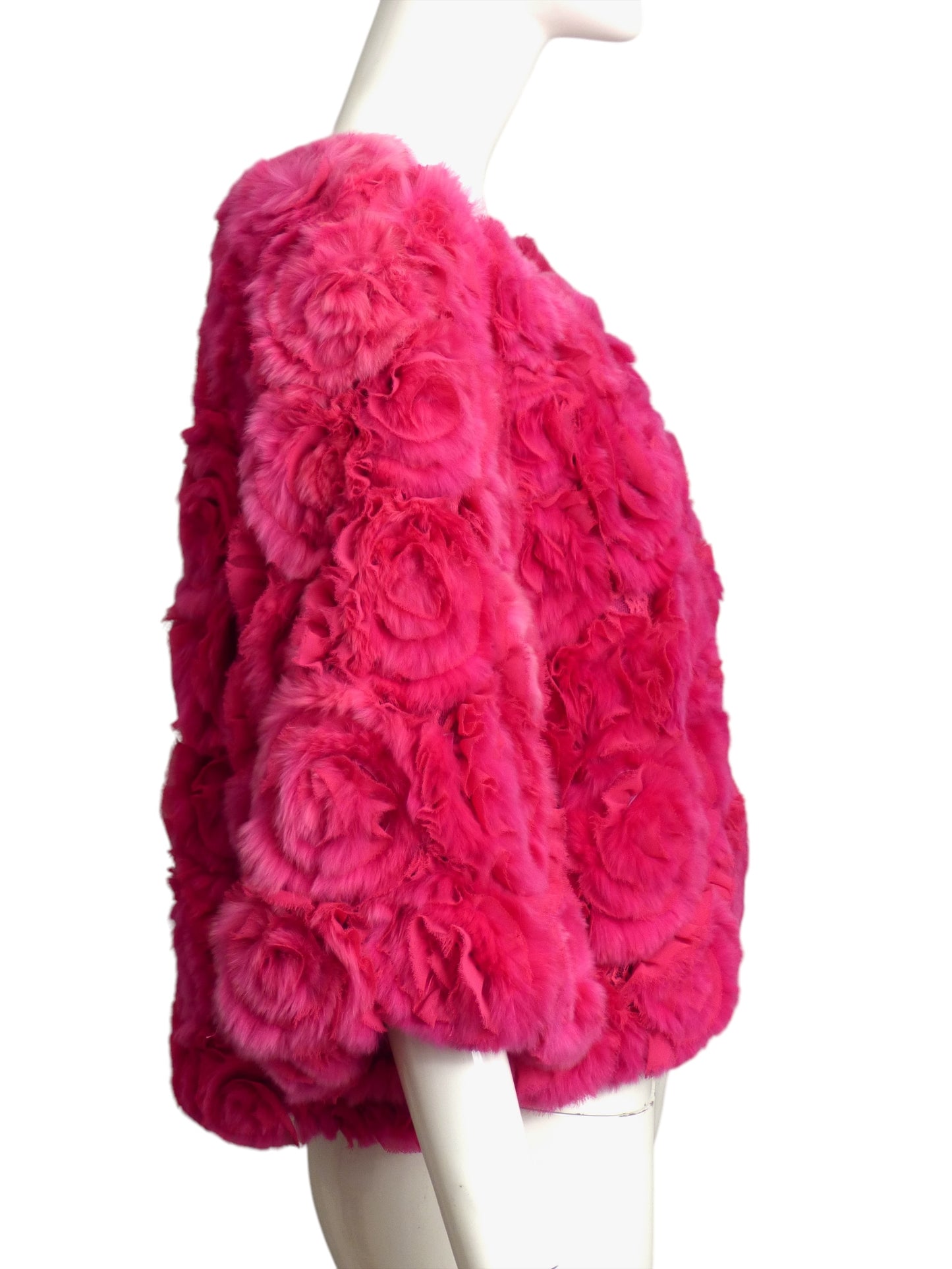 LOU ANDREA- NWT Pink Fur Rosette Jacket, Size 8