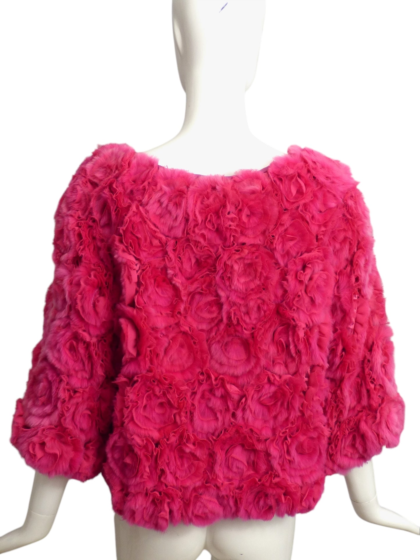 LOU ANDREA- NWT Pink Fur Rosette Jacket, Size 8