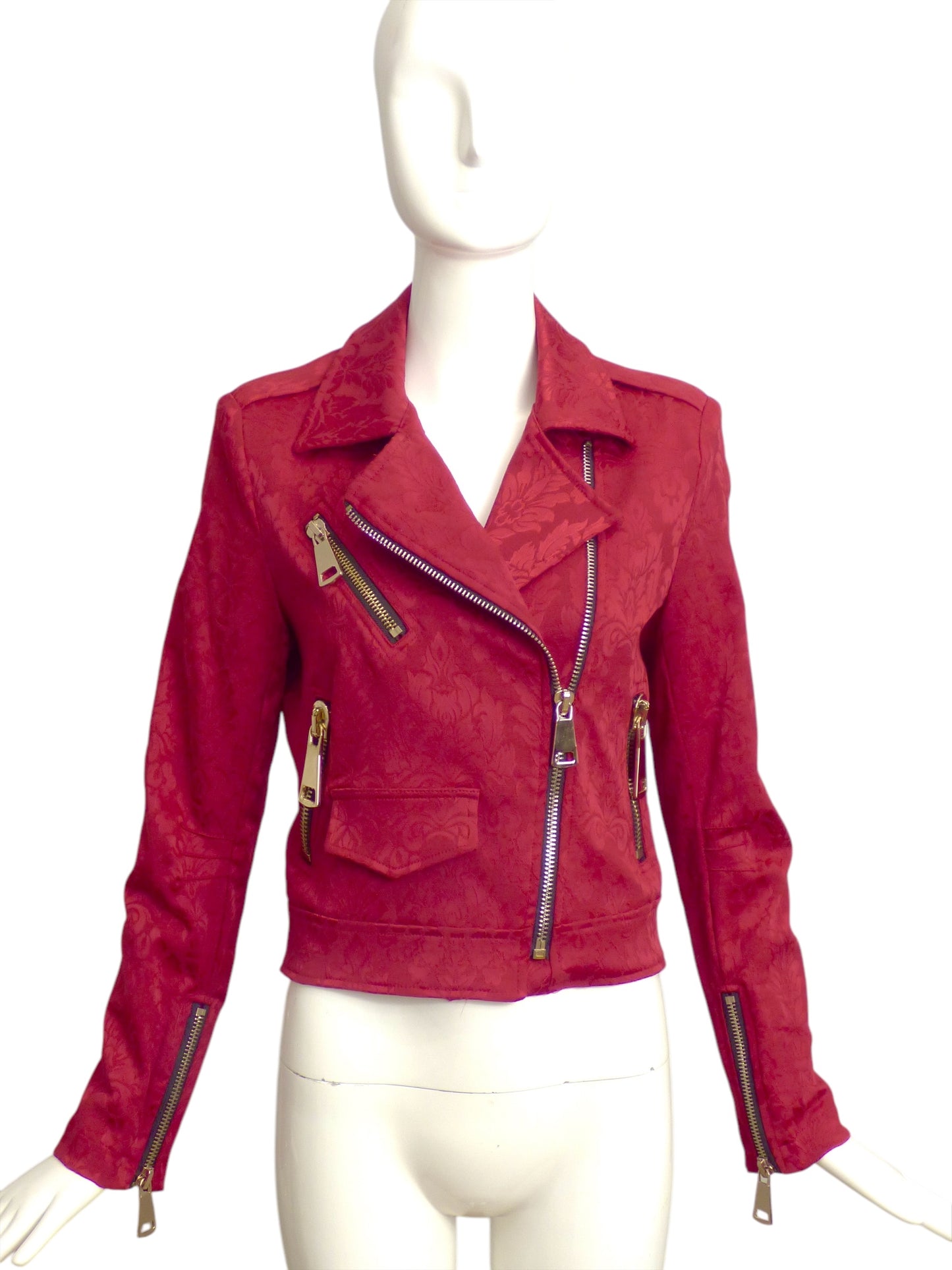 JEFF GALLANO- NWT Red Brocade Moto Jacket, Size 4