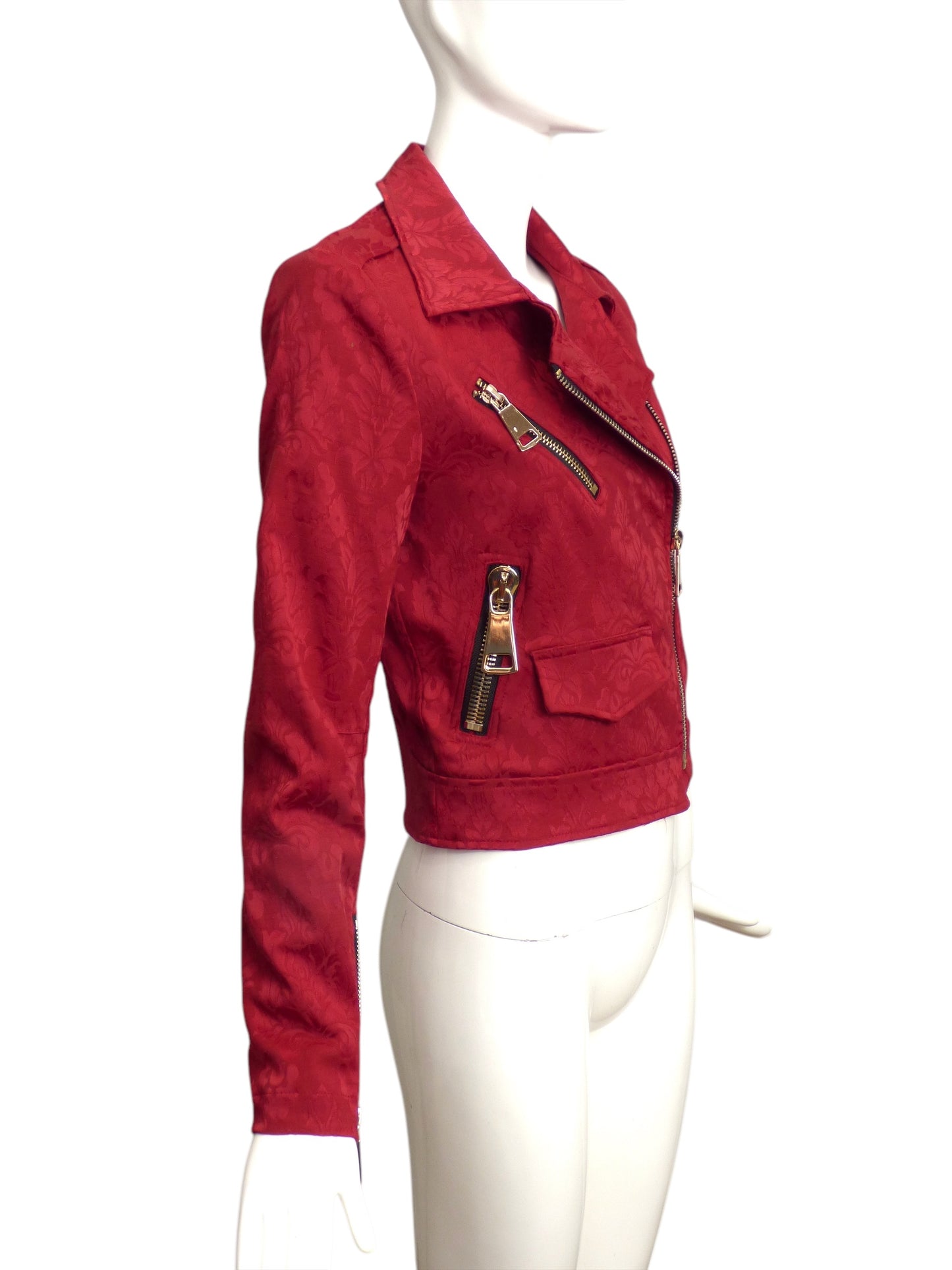 JEFF GALLANO- NWT Red Brocade Moto Jacket, Size 4