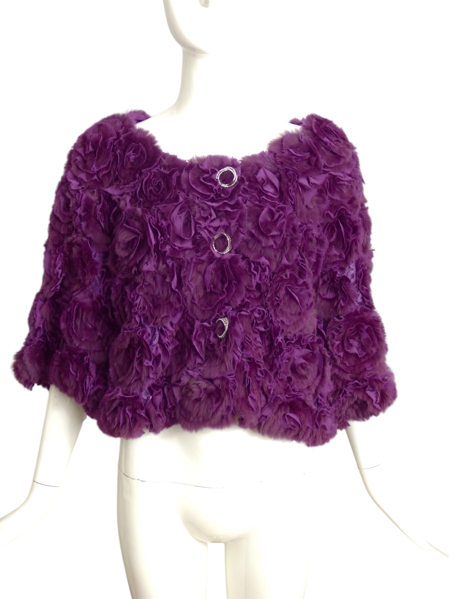 LOU ANDREA- NWT Puple Fur Rosette Jacket, Size 6