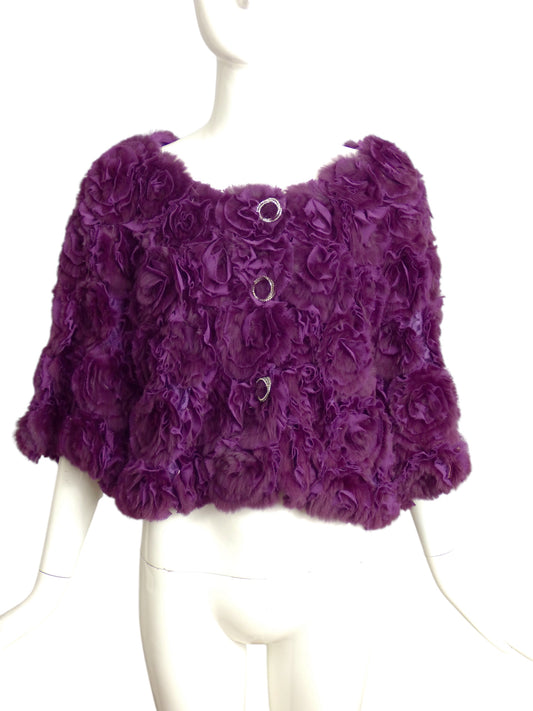 LOU ANDREA- NWT Puple Fur Rosette Jacket, Size 6