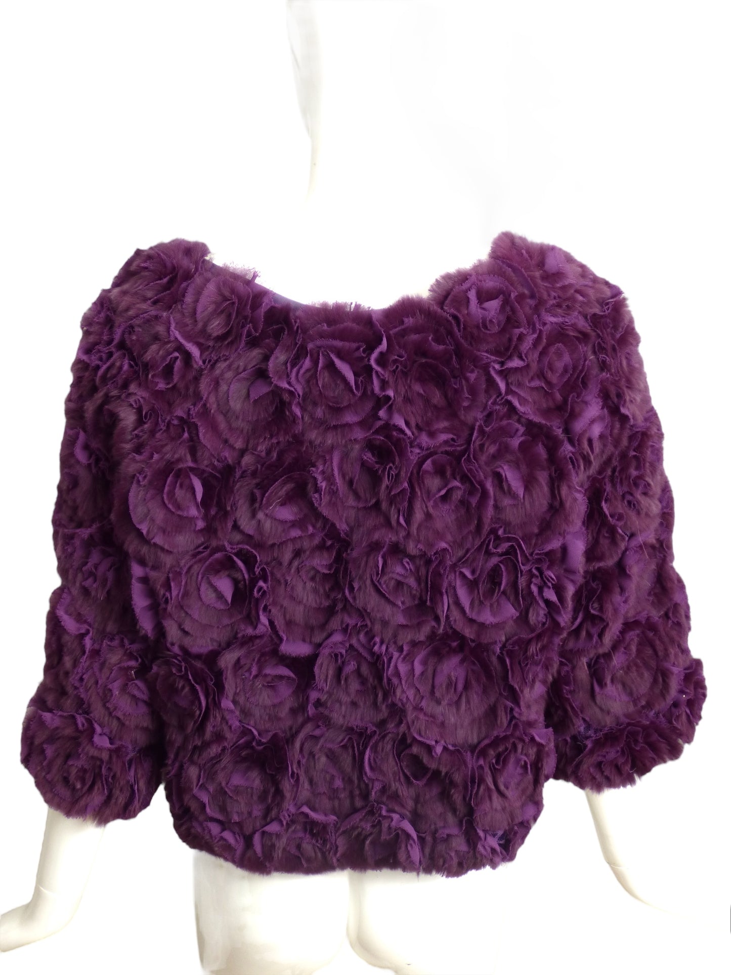 LOU ANDREA- NWT Puple Fur Rosette Jacket, Size 6