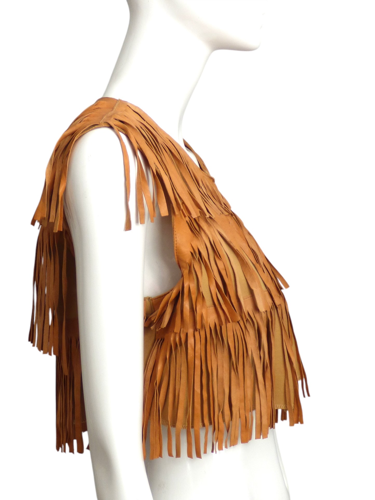 PELLESSIMO PARIS- Brown Leather Fringe Vest, Size 8