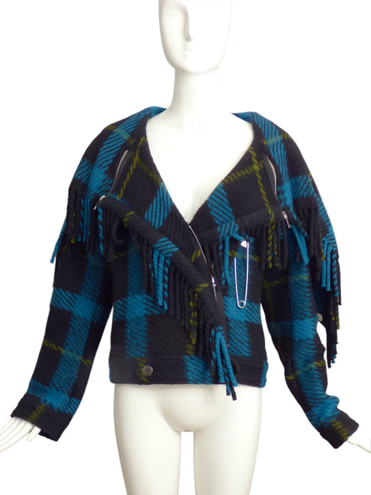 JC de CASTELBAJAC- NWT Wool  Plaid  Hooded Jacket, Size 10