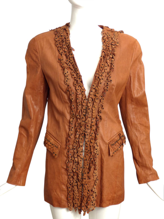 BENEDETTA NOVI- NWT Brown Leather Fringe Jacket, Size 8