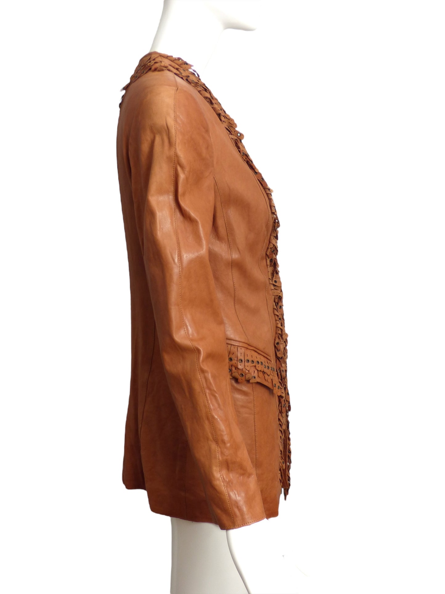 BENEDETTA NOVI- NWT Brown Leather Fringe Jacket, Size 8