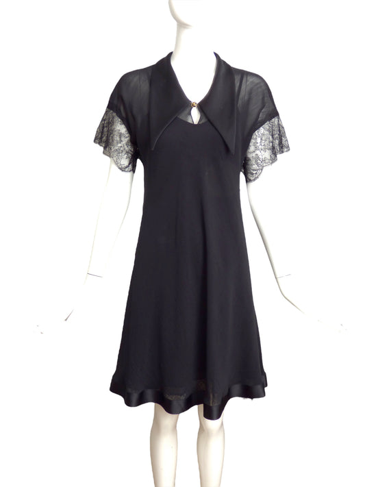 CHANEL-1990s AS IS Black Wool & Lace Dress, Size 6