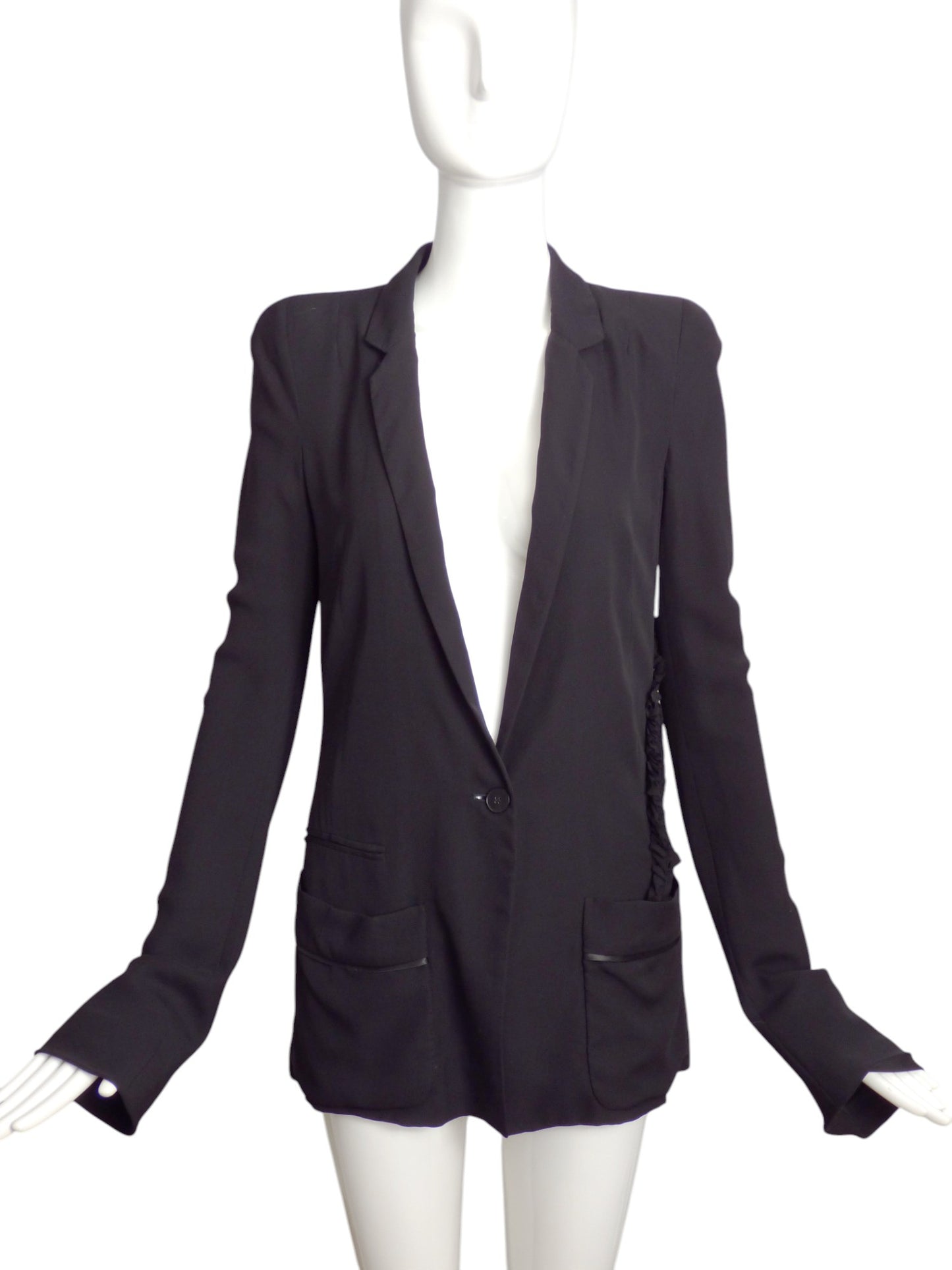 HAIDER ACKERMAN- Black Smocked Silk Blazer, Size 6