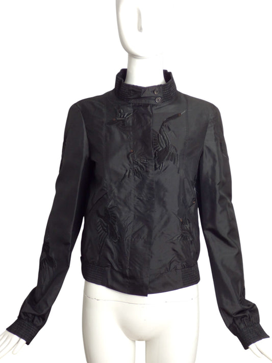 GUCCI- 2002 Black Silk Embroidered Jacket, Size 8