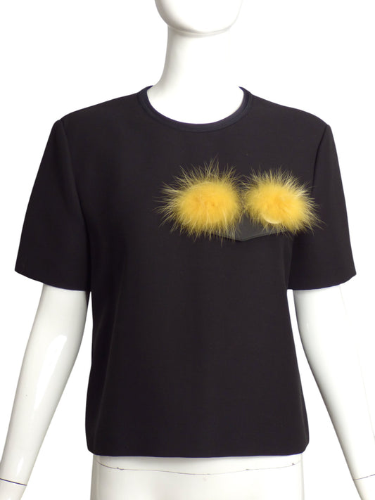 FENDI-  2015 Black Fur Monster Eye T-shirt, Size 4