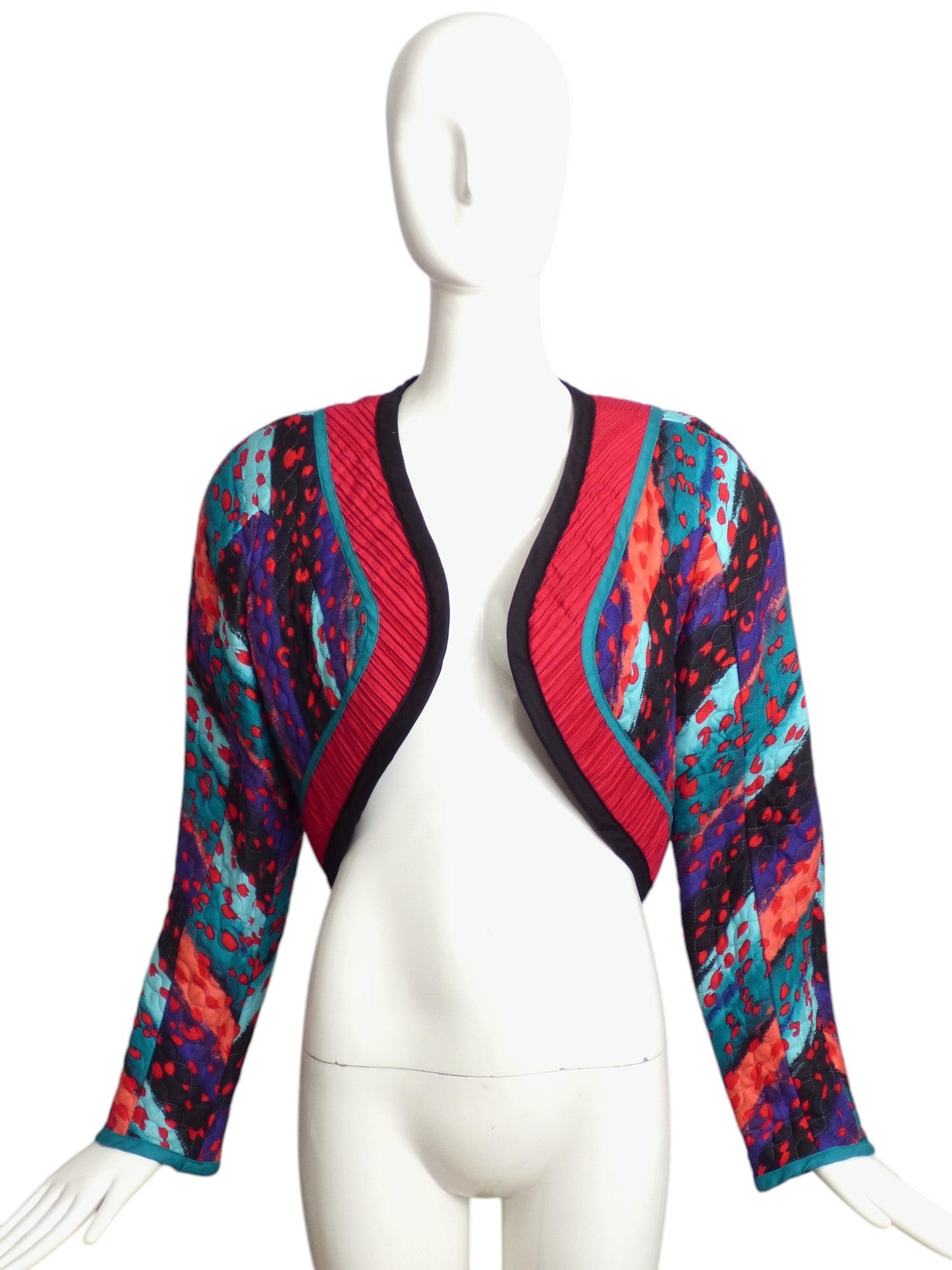 JEANNE MARC- 1980s Multi Color Quilted Bolero Jacket, Size 10