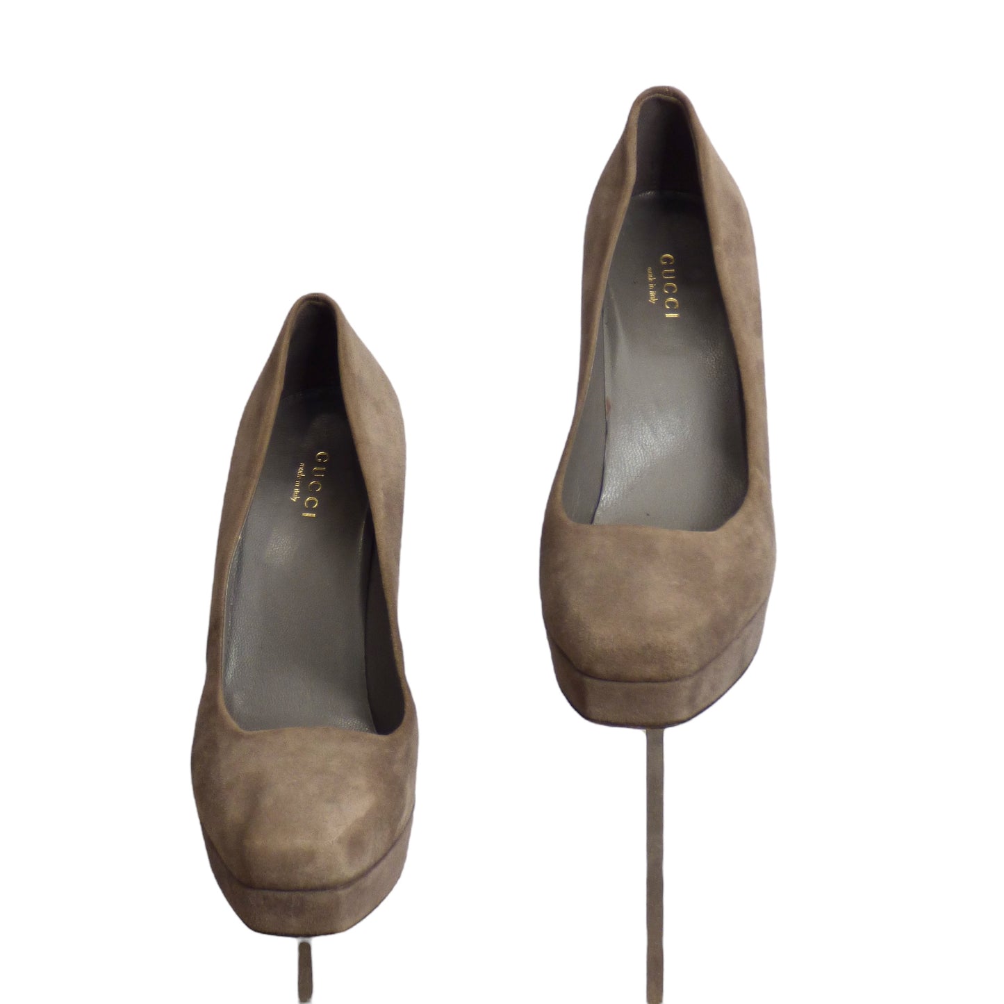 GUCCI- Grey Suede Platform Pumps, Size 36.5