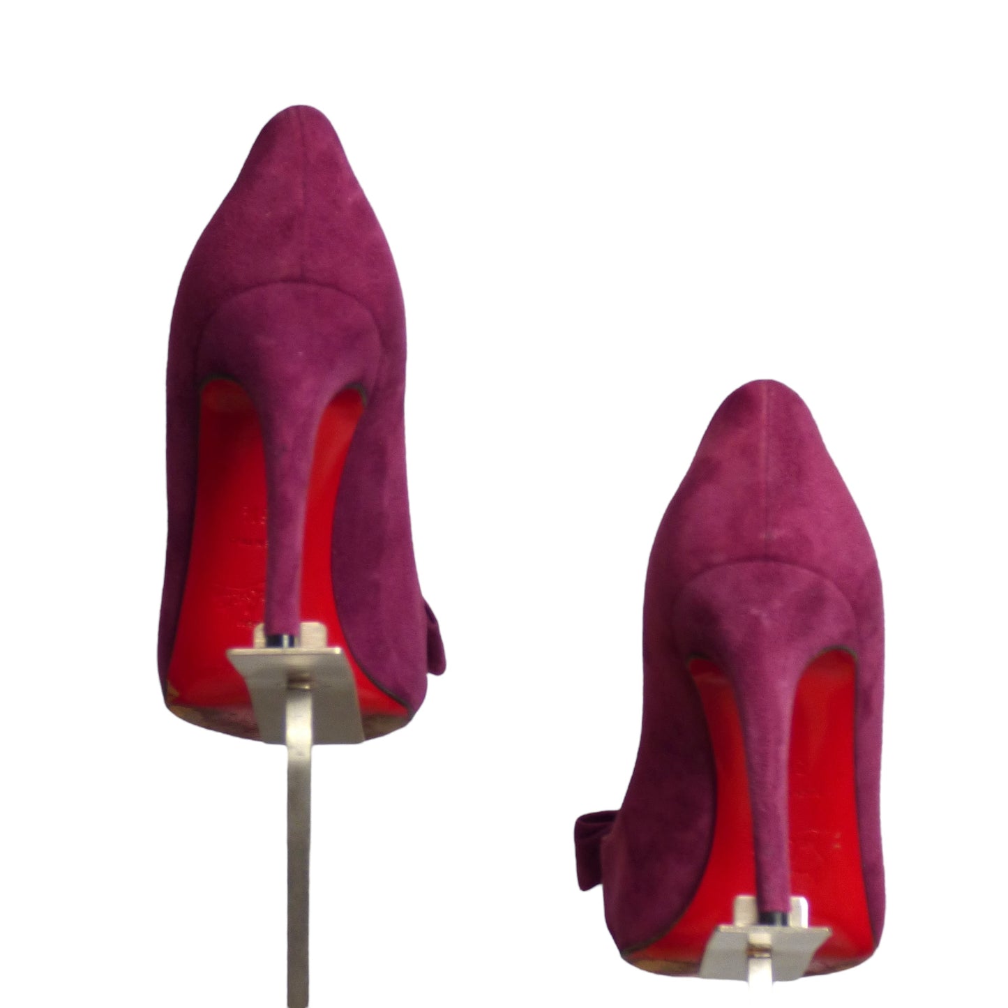 CHRISTIAN LOUBOUTIN- Burgundy Suede Peep Toe Pumps, Size 36.5