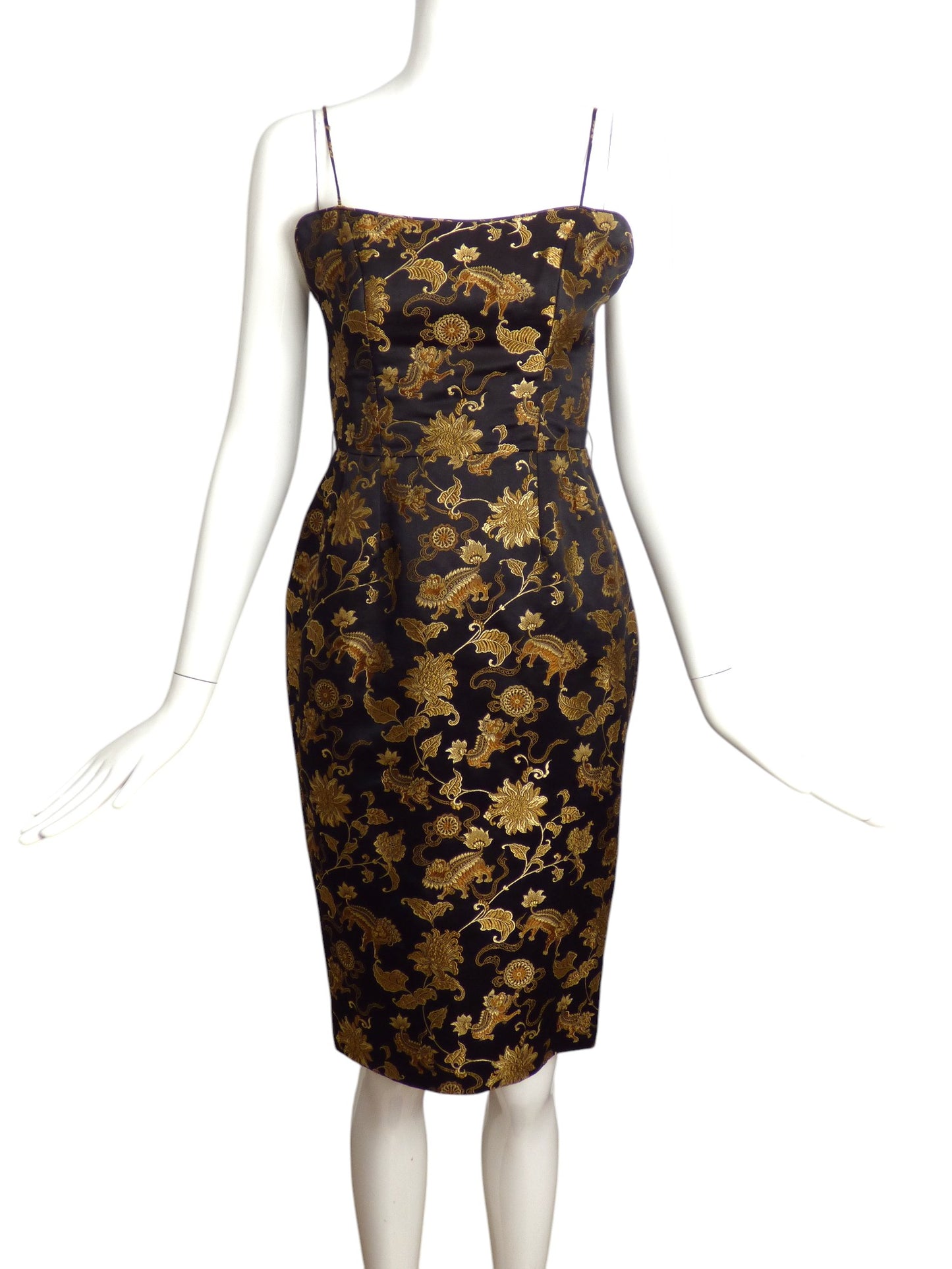 CATHERINE REGHER- 1990s Satin Brocade Cocktail Dress, Size 2