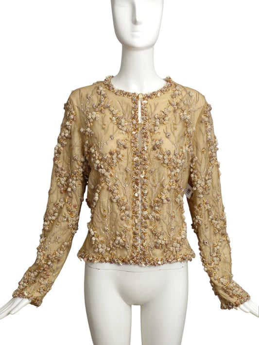 BILL BLASS- 1990s Gold Net & Shell Cocktail Jacket, Size 10