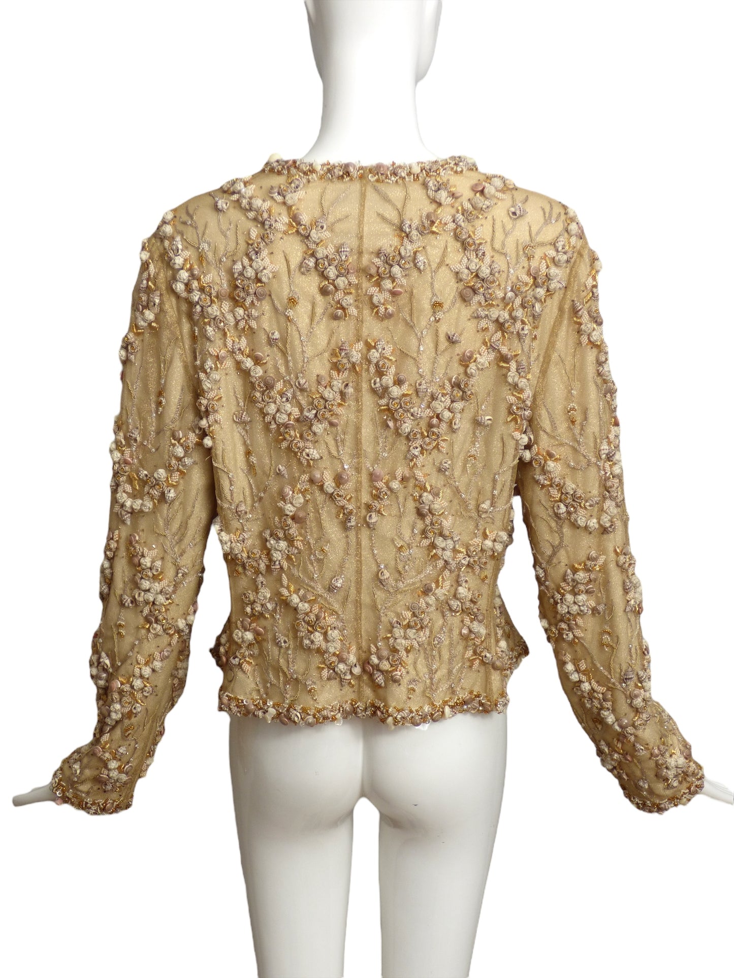 BILL BLASS- 1990s Gold Net & Shell Cocktail Jacket, Size 10