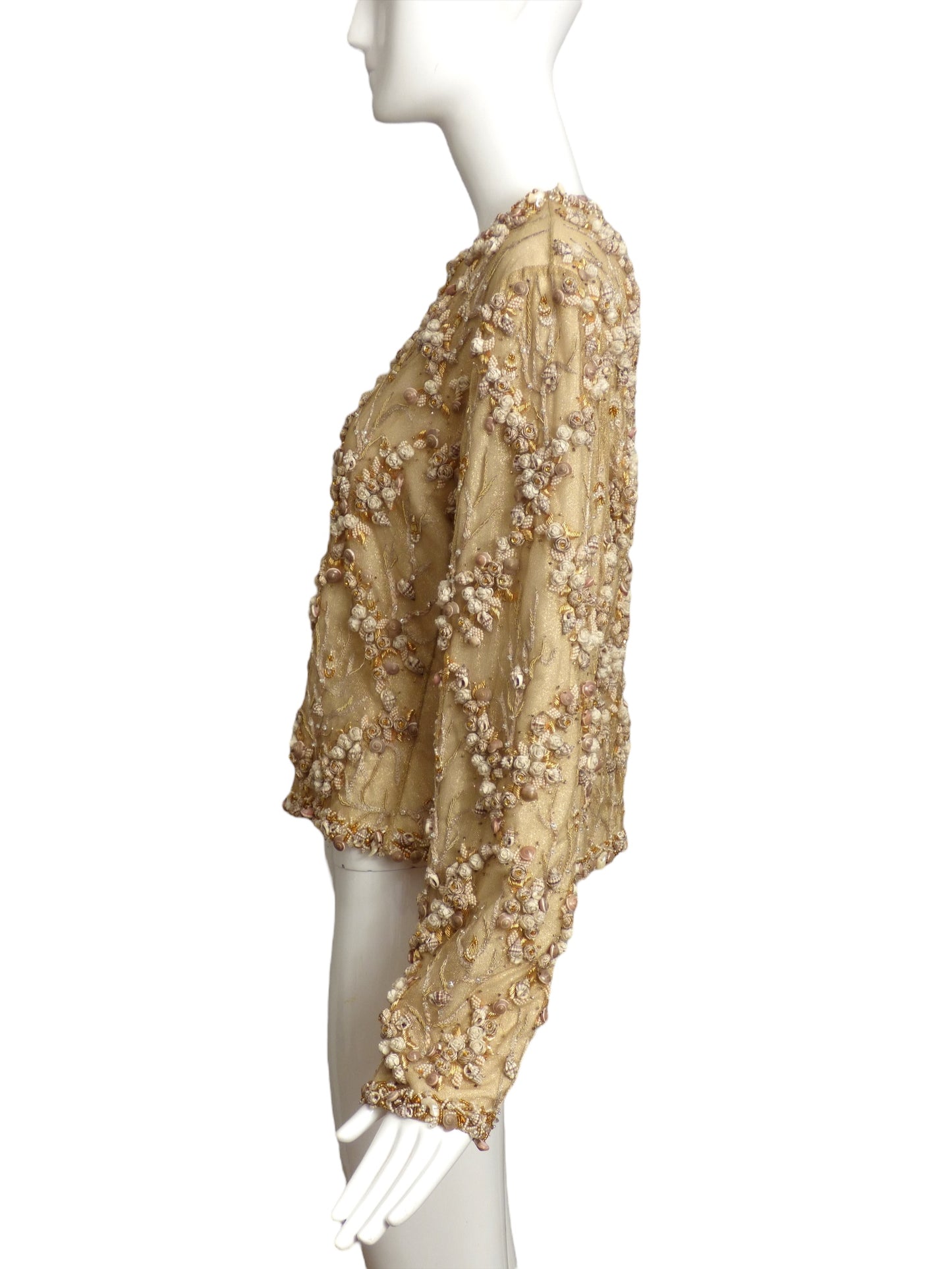 BILL BLASS- 1990s Gold Net & Shell Cocktail Jacket, Size 10