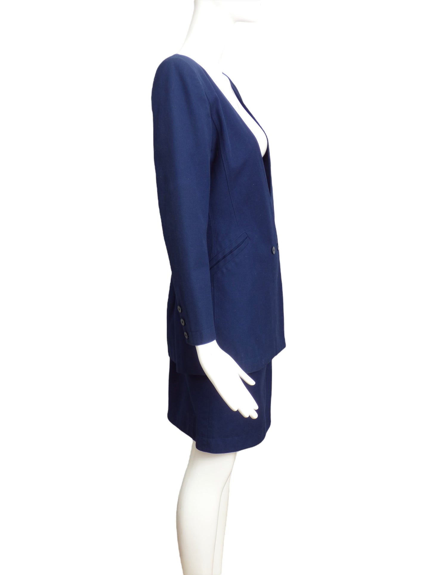 CLAUDE MONTANA- 1990s Navy Cotton Skirt Suit, Size 6