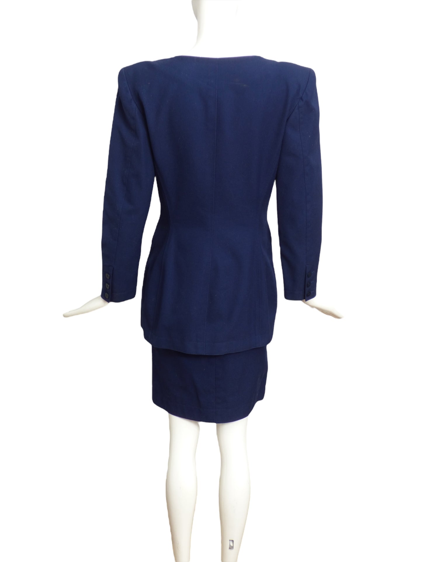 CLAUDE MONTANA- 1990s Navy Cotton Skirt Suit, Size 6