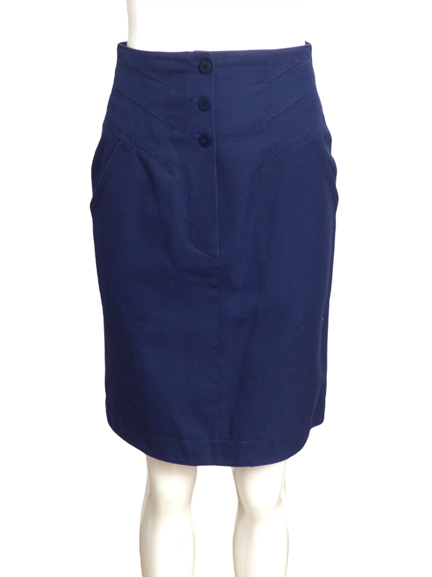 CLAUDE MONTANA- 1990s Navy Cotton Skirt Suit, Size 6