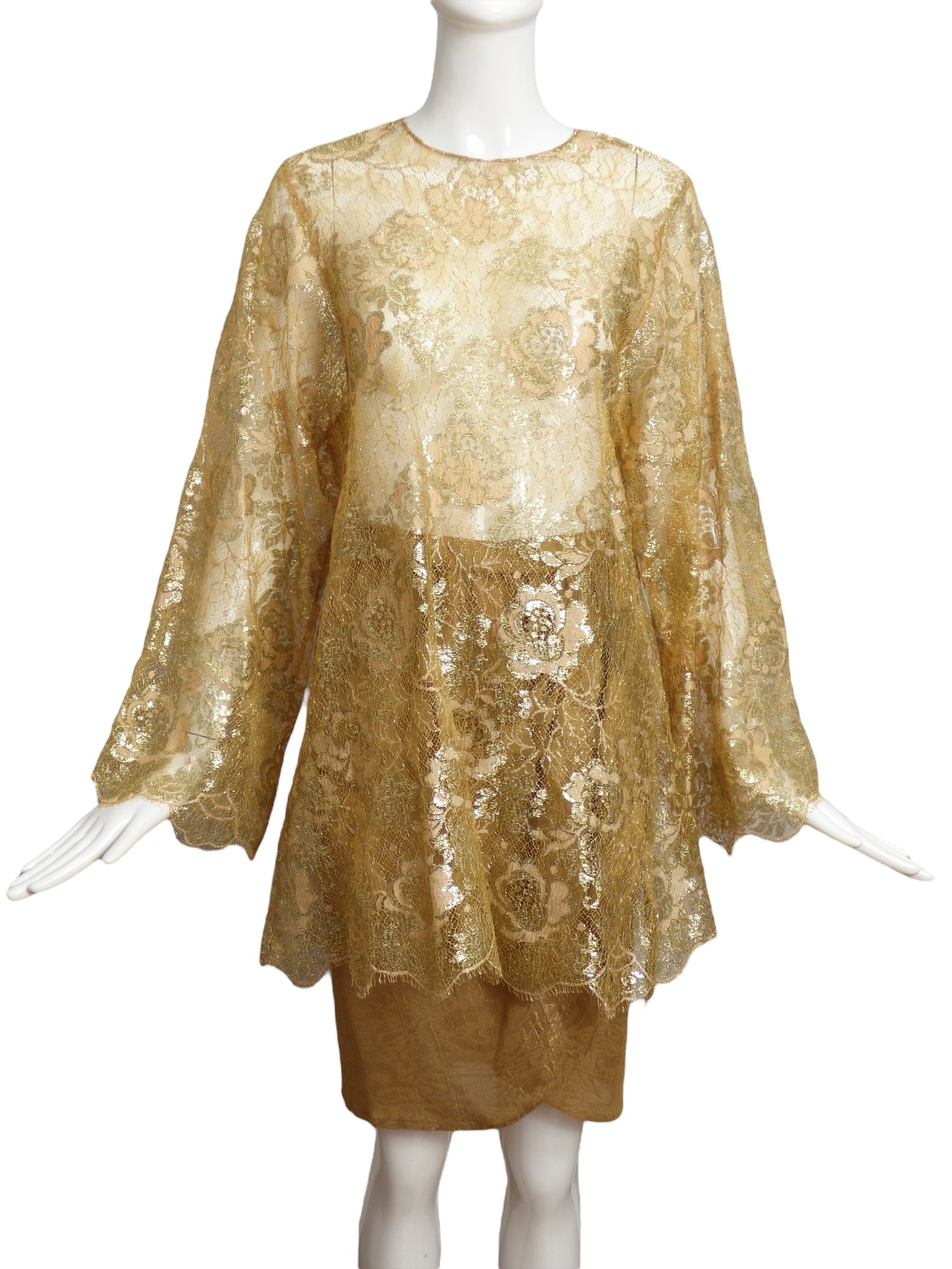 OSCAR DE LA RENTA- 1980s 3pc Gold Lace & Brocade Ensemble, Size 6