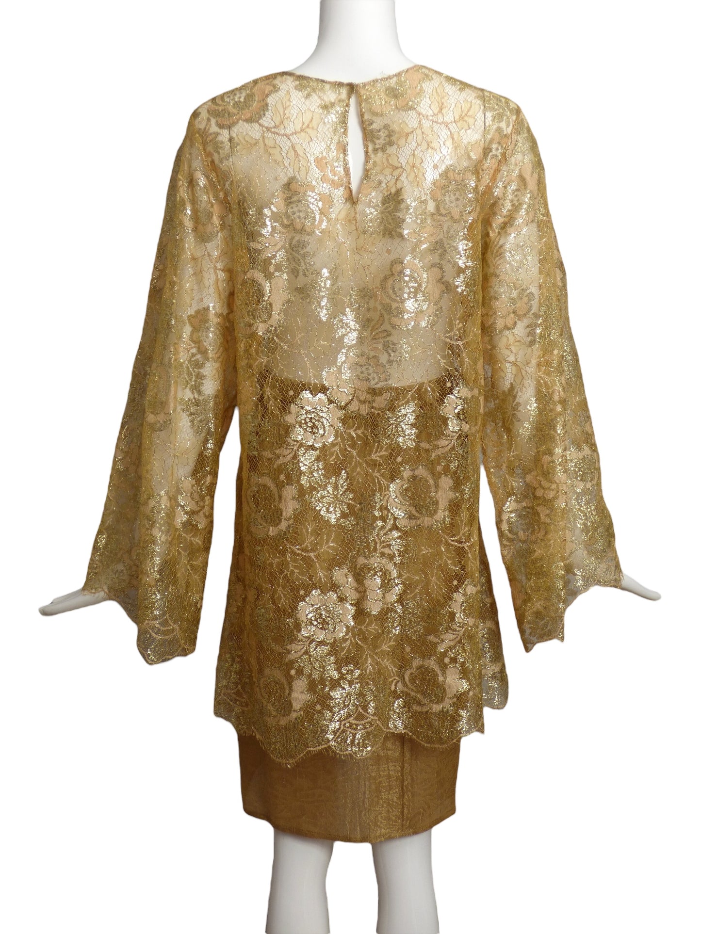 OSCAR DE LA RENTA- 1980s 3pc Gold Lace & Brocade Ensemble, Size 6